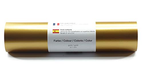 Selbstklebende Plotterfolie Vinylfolie 21 cm x 3 m glänzend 39 Farben zur Auswahl, Farbe:171 Gold